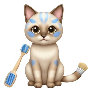 cute siamese cat, tooth brush, hair brush sticker