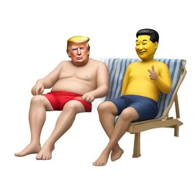 Photorealistic Donald Trump and Xi Jinping at the beach by the pool together sticker
