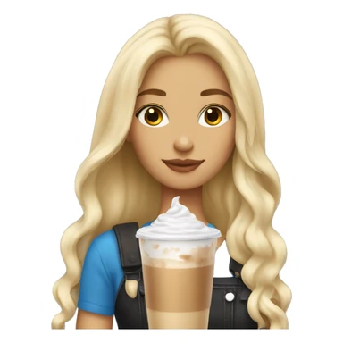 Blonde girl long hair drinking iced latte sticker