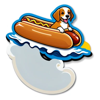 Dog surfing on a hot dog sticker