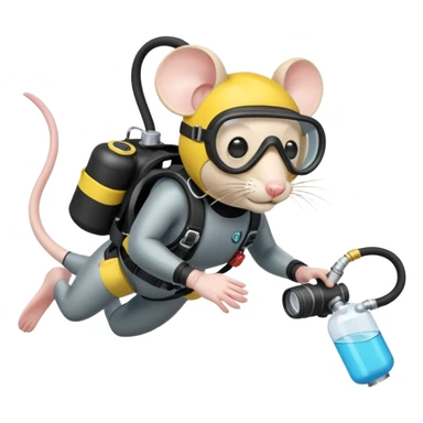 mouse wearing scuba gear dive into the sea with diver mask and oxygen tank sticker