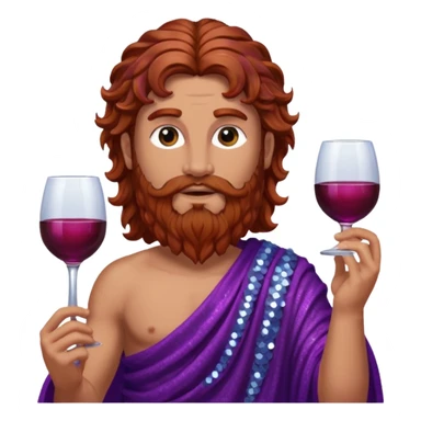 Liber, God of Wine from Roman Deities with long reddish brown wavy hair and beard, purple sequin toga  sticker