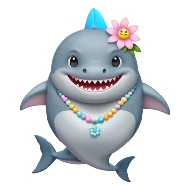 A cute chubby shark with pastel flower necklace, posing proudly. sticker