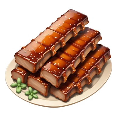 cinematic-realistic-barbeque-ribs-dish-emoji,-depicted-as-succulent,-slow-cooked-ribs-with-a-sticky-smoky-glaze-rendered-with-rich-textures-and-dynamic,-appetizing-lighting. sticker