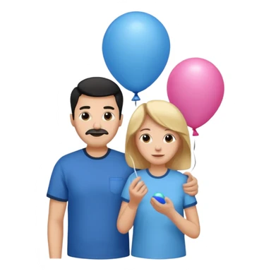 Mom in pink shirt dad in blue shirt holding 1 baloon black sticker