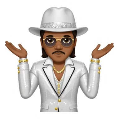 Charlie Wilson with dark brown hair, white sequin outfit sticker