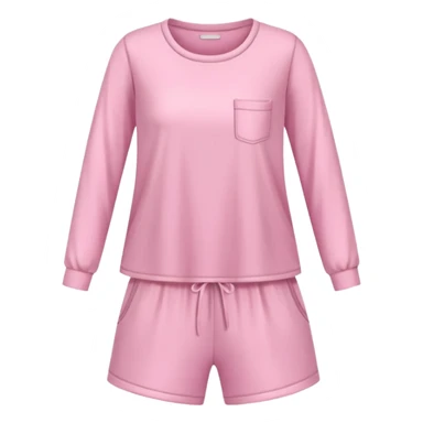  pink ozy two-piece pajama set with a soft fabric texture, long-sleeve top and pants, cute and comfy design, folded or on a hanger, pastel tones, realistic style, isolated on transp sticker