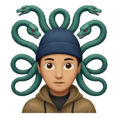a person with multiple heads like a hydra, wearing beanies sticker