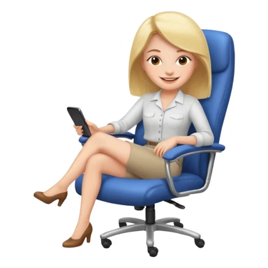 Woman having cartoon faced relaxing in an office chair and smiling sticker