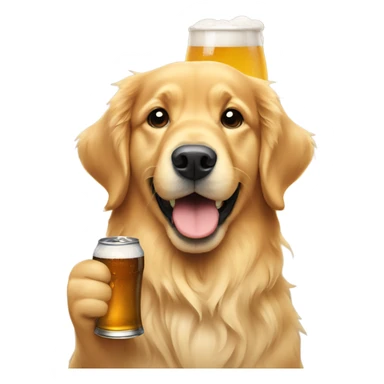 Golden Retriever holding a beer sticker