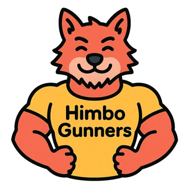 muscular wolf furry wearing a t-shirt that says 'Himbo gunners' sticker