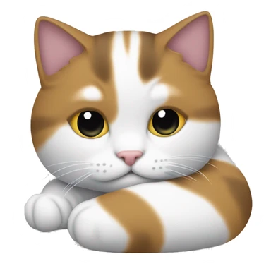 A tricolor cat, mainly white, is curled up sleeping. sticker