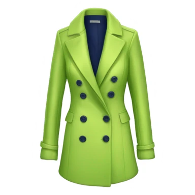 Realistic isolated open navy blue fashion Peacoat with lime green low cut silk blouse underneath.  sticker