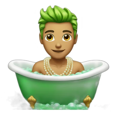 Posh-muscle-boy-green-eyes-rainbow-hair-pearl-necklace-in-golden-bathtub sticker