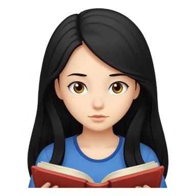 Girl black long hair reading book sticker