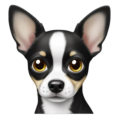 Black and white chihuahua with an olive sticker