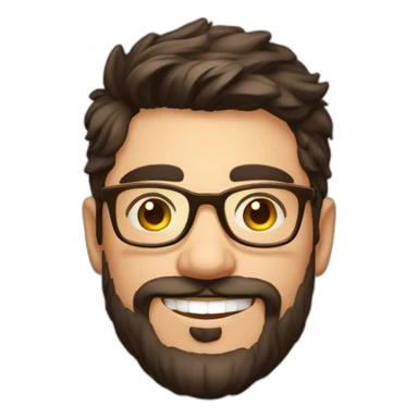 Handsome young man 25 years old short dark brown hair nice small round golden glasses cool beard Light moustache funny big smile dimple on the side sticker