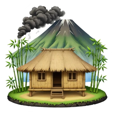 bamboo hut front of the volcano sticker