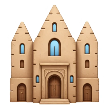 large ancient adobe building, front view, boxy shape, tall uneven towers, textured adobe walls, triangular window patterns, focus on scale and authentic architectural details, no central door, no sky or sunset sticker