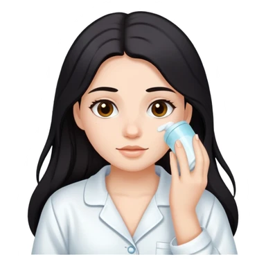 Girl with dark long hair doing skincare in a white Pyjama sticker