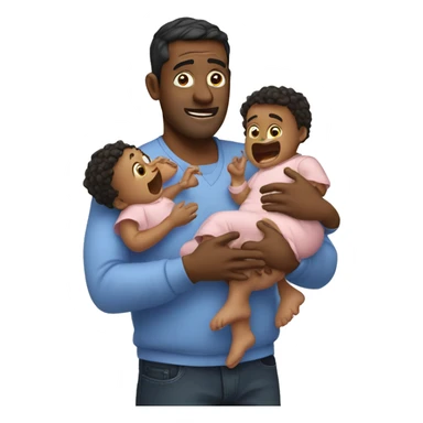 A father holding 3 babies freaking out sticker
