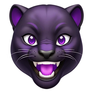 sleek black panther with bright purple eyes, laughing face sticker