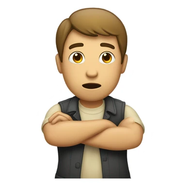 Person raising shoulders and arms asking why sticker