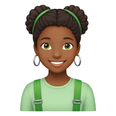 black girl with green braces on her teeth smiling sticker