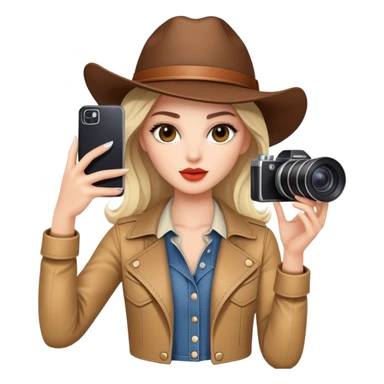 Western female fashion model posing with camera taking selfie, stylish outfit sticker