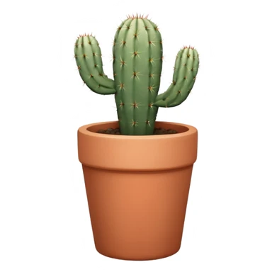 A ceramic pot in a pastel terracotta color, shaped like a cylinder, with a tall pot containing a desert cactus. sticker