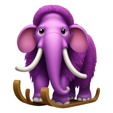Purple-pink wooly mammoth with a snowy forest on its back and sleds for feet sticker