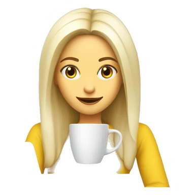 a girl who is a software engineer with white to yellow skin, she grab a coffee in front of a laptop sticker