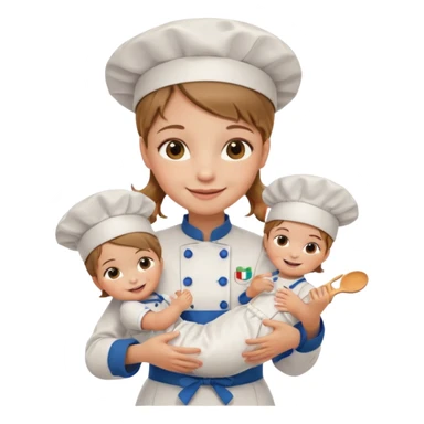 girl kid italian chef, uniform, holding babydoll sticker