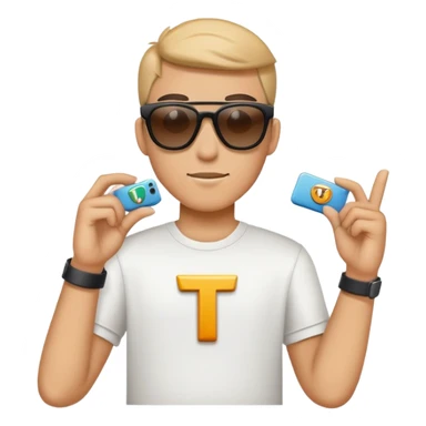 Cool gaming character with sunglasses and letter T sticker