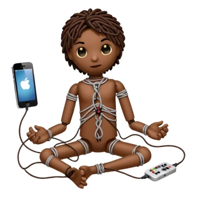 voodoo doll tightly bound with tangled AUX cables. sticker