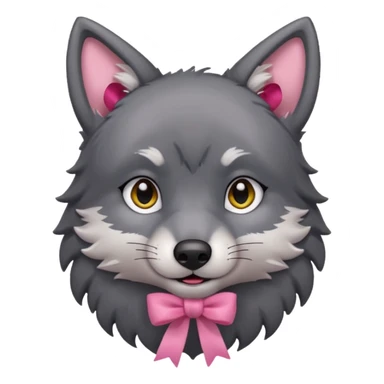 Pleading Face cute dark grey wolf with a pink ribbon io his ear sticker