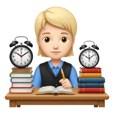 emoji student studying hard with books and clock, motivated, white background sticker