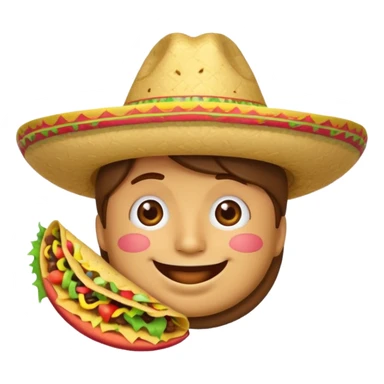 smile emoji with sombrero hat eating taco sticker