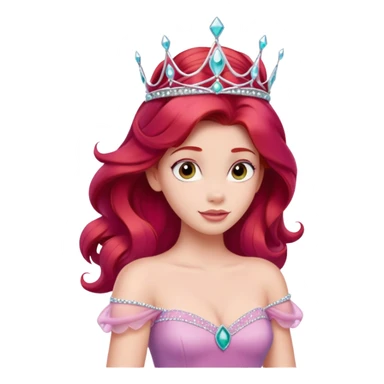 Disney human Ariel with red hair wearing a pink princess dress and tiara sticker