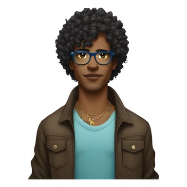 A black light skin male young designer, with curly long hair and a rayban style glasses, with two tattoos of dobbermans on the neck sticker