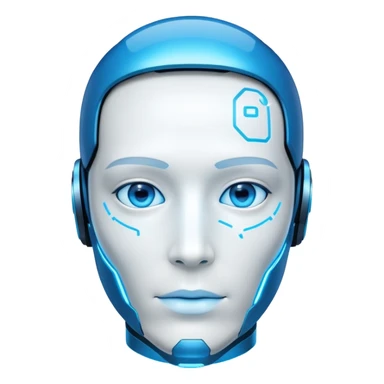 ultimate AI assistant like Jarvis, glowing blue face, digital features, futuristic sticker