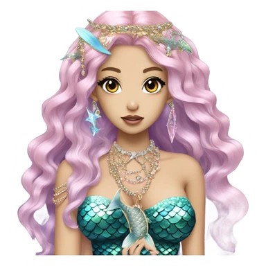 mermaid hime gyaru girl with fish scales, jewerly sticker