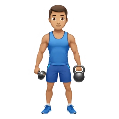 athletic man with blue shorts holding kettlebell sticker