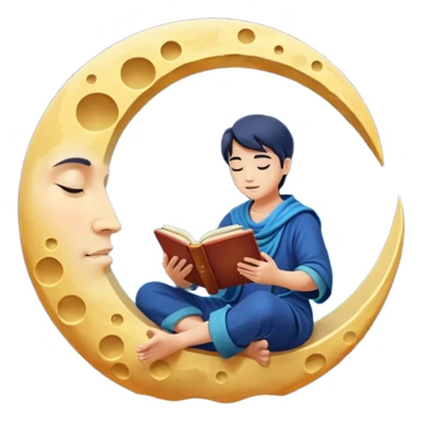 human mystic character reading alchemy book under giant floating moon sticker