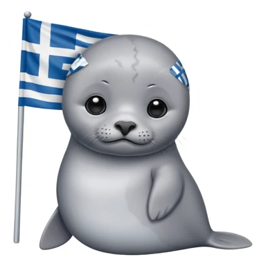 Sad Baby seal holding Greek flag sticker
