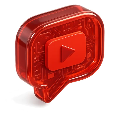 red speech bubble with a red YouTube play button, like a trophy, glossy circuit style sticker