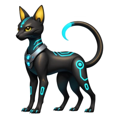 Futuristic Glowing shiny bioluminescent translucent dark cool handsome badass cyberpunk-cyborg-Bastet-Umbreon-Salandit-fusion (full body) sticker