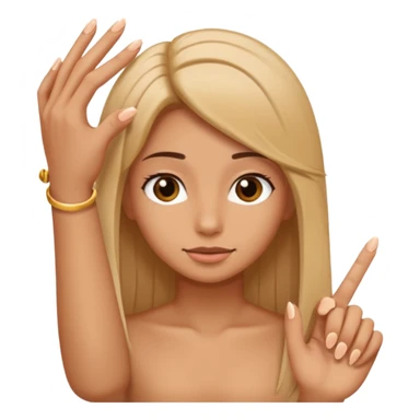 close-up of fingers with natural nails touching a single hair strand, iOS emoji style sticker
