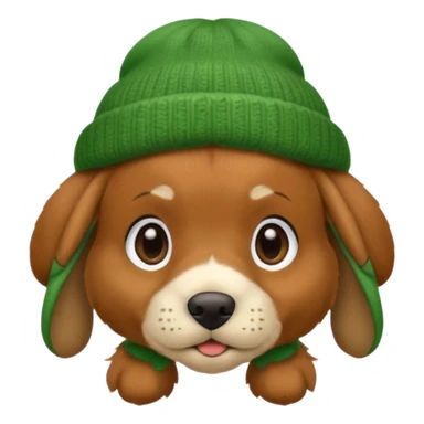 Dog in Green Beanie – brown puppy with floppy ears and cozy beanie. sticker