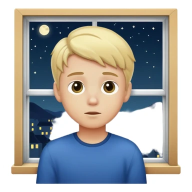 Blonde boy gazing out window at night sticker